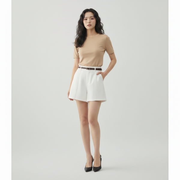 [BM035] Women's Sophisticated High-Waisted Tailored Pleated Shorts with Slim Belt