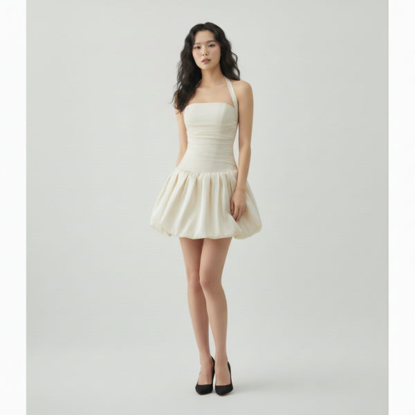 [DC023] Sculpted Halter Bubble Mini Dress
