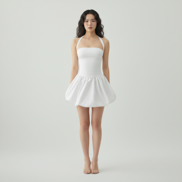 [DC023] Sculpted Halter Bubble Mini Dress