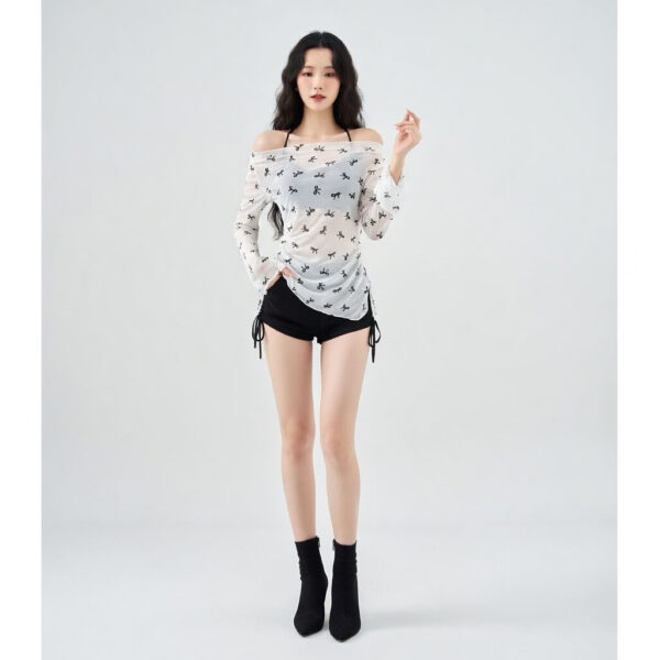 [DC026] Whimsical Coquette Sheer Mesh Bow Tunic Swim Set