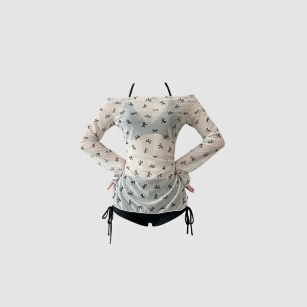 [DC026] Whimsical Coquette Sheer Mesh Bow Tunic Swim Set