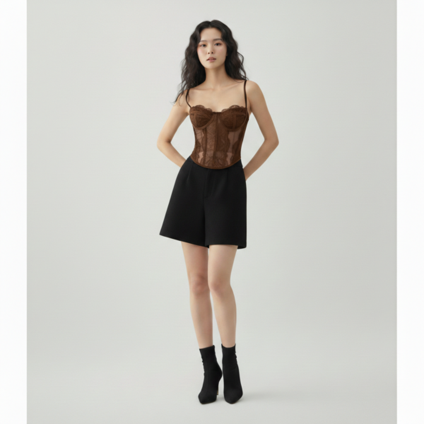 [TP069] Luxe Noir Lace-Paneled Bustier Corset