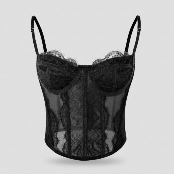 [TP069] Luxe Noir Lace-Paneled Bustier Corset