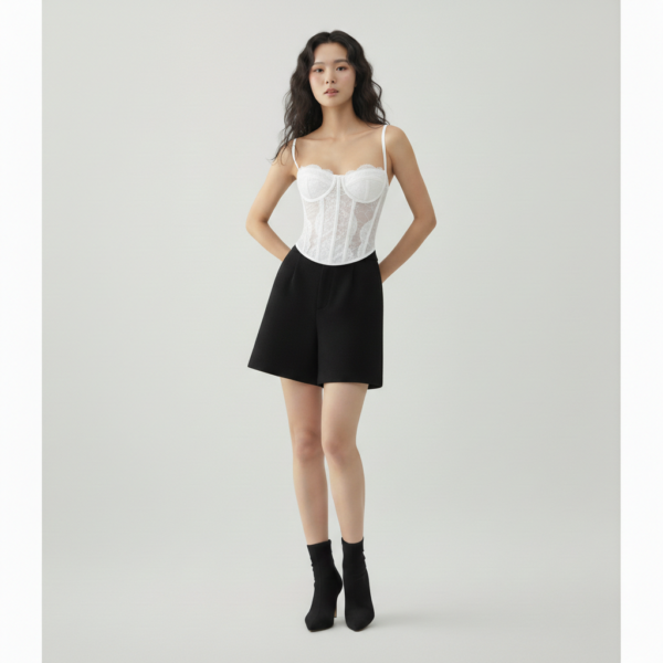 [TP069] Luxe Noir Lace-Paneled Bustier Corset