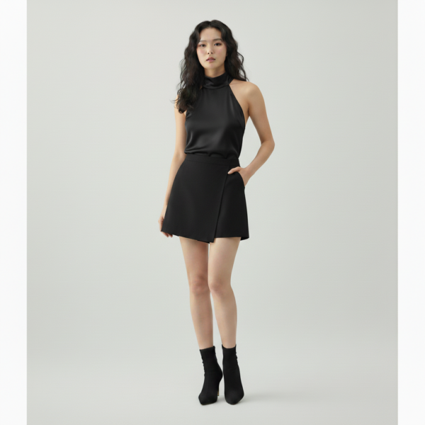 [TP073] Sophisticated Cowl Neck Satin Halter Top