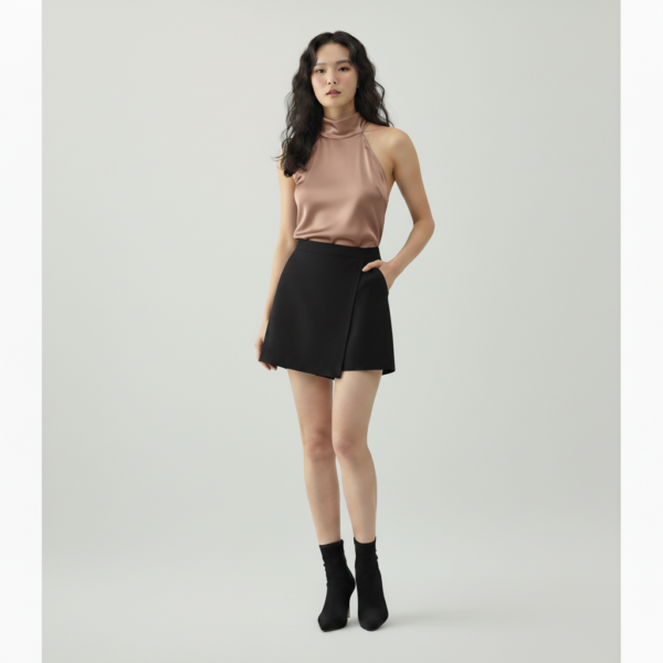 [TP073] Sophisticated Cowl Neck Satin Halter Top