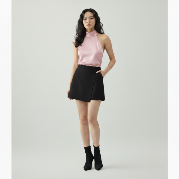 [TP073] Sophisticated Cowl Neck Satin Halter Top