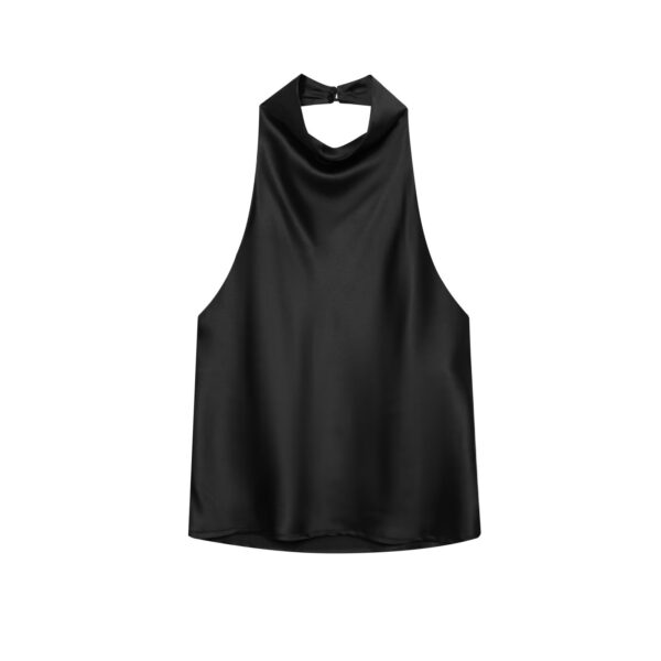 [TP073] Sophisticated Cowl Neck Satin Halter Top