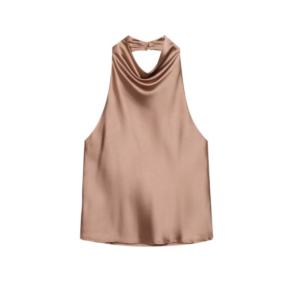 [TP073] Sophisticated Cowl Neck Satin Halter Top
