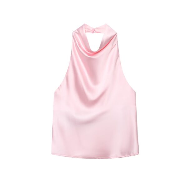 [TP073] Sophisticated Cowl Neck Satin Halter Top