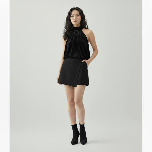 [TP074] Velvet Trapeze Halter Blouse