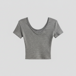 [TP075] Essential Ribbed Scoop Neck Crop Tee