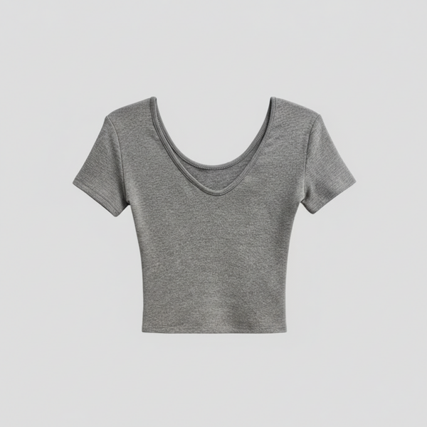 [TP075] Essential Ribbed Scoop Neck Crop Tee