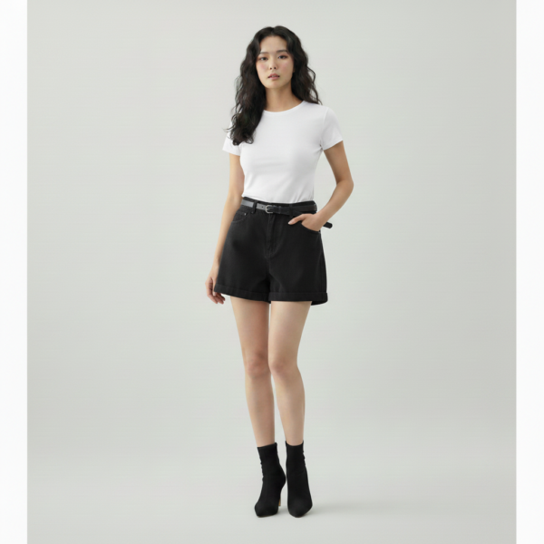 [BM036] Elevated High-Waist Cuffed Denim Shorts
