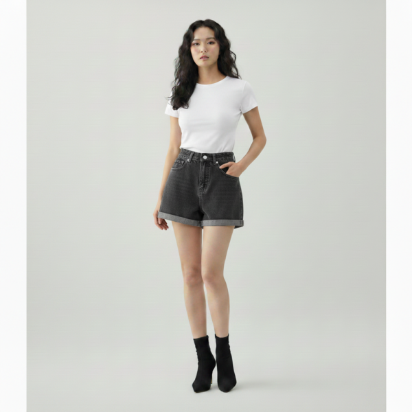 [BM036] Elevated High-Waist Cuffed Denim Shorts