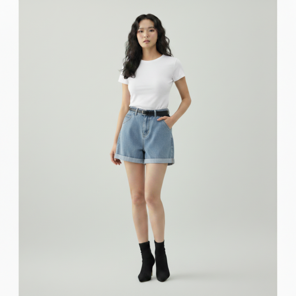 [BM036] Elevated High-Waist Cuffed Denim Shorts