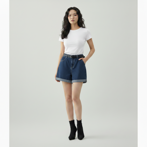 [BM036] Elevated High-Waist Cuffed Denim Shorts