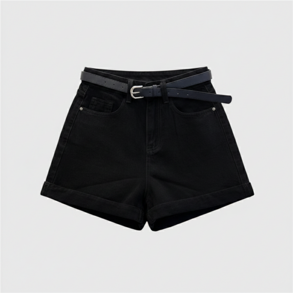 [BM036] Elevated High-Waist Cuffed Denim Shorts