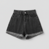 [BM036] Elevated High-Waist Cuffed Denim Shorts