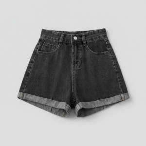 [BM036] Elevated High-Waist Cuffed Denim Shorts