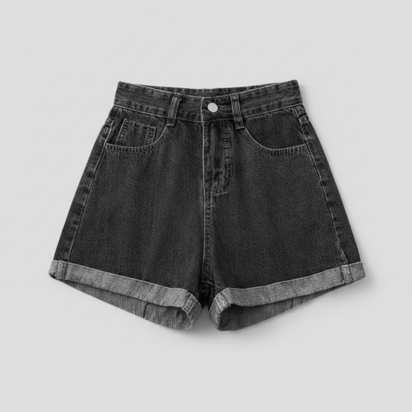 [BM036] Elevated High-Waist Cuffed Denim Shorts