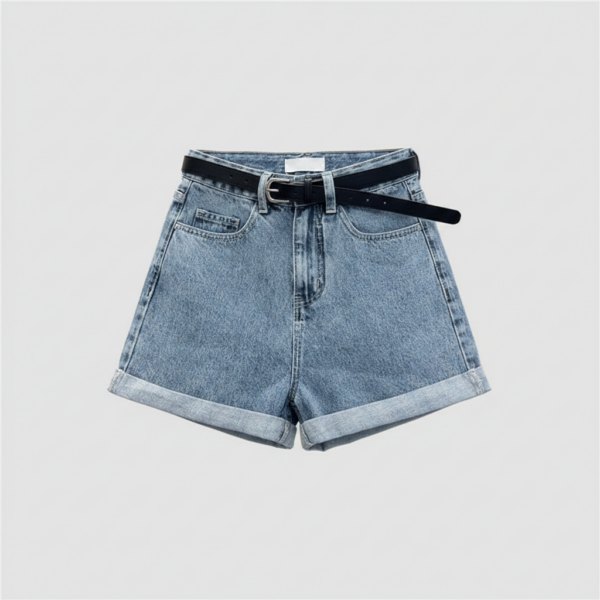 [BM036] Elevated High-Waist Cuffed Denim Shorts
