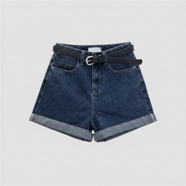 [BM036] Elevated High-Waist Cuffed Denim Shorts