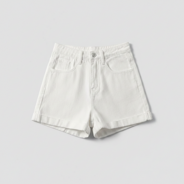 [BM036] Elevated High-Waist Cuffed Denim Shorts