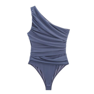 [TP077] Elegance Noir One-Shoulder Ruched Bodysuit