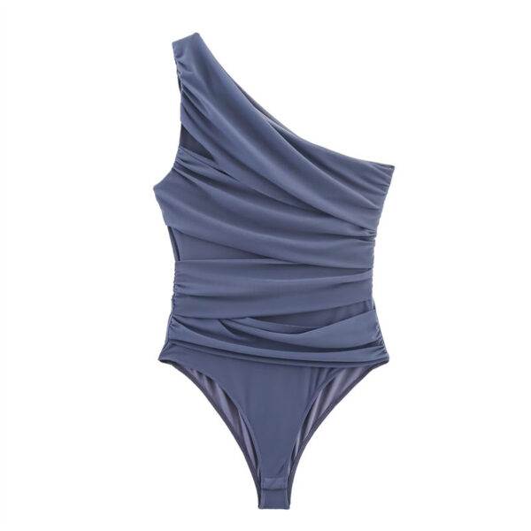 [TP077] Elegance Noir One-Shoulder Ruched Bodysuit