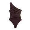[TP077] Elegance Noir One-Shoulder Ruched Bodysuit