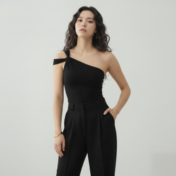[TP076] Aria One-Shoulder Ruched Knot Top