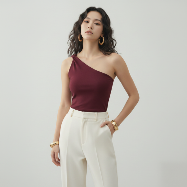 [TP076] Aria One-Shoulder Ruched Knot Top