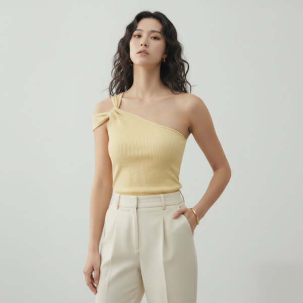[TP076] Aria One-Shoulder Ruched Knot Top
