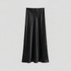 [BM037] Elegant High-Waist Satin A-Line Midi Skirt