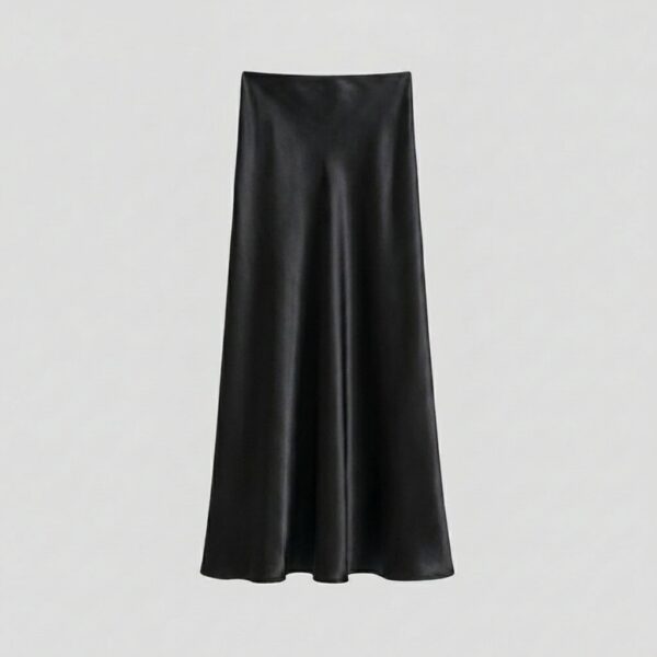[BM037] Elegant High-Waist Satin A-Line Midi Skirt