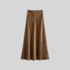 [BM037] Elegant High-Waist Satin A-Line Midi Skirt