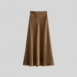 [BM037] Elegant High-Waist Satin A-Line Midi Skirt