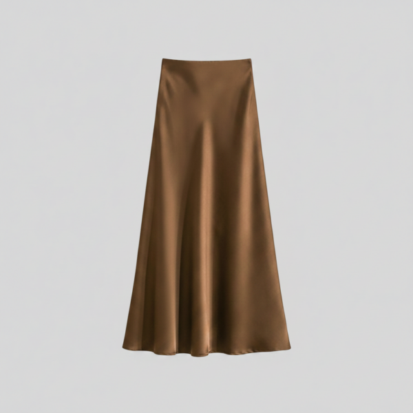 [BM037] Elegant High-Waist Satin A-Line Midi Skirt