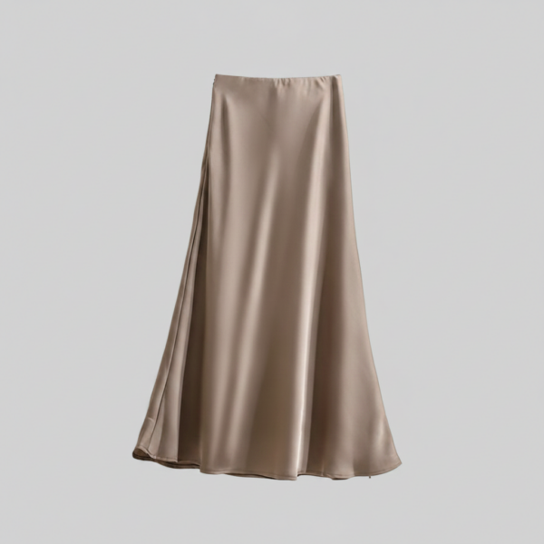 [BM037] Elegant High-Waist Satin A-Line Midi Skirt