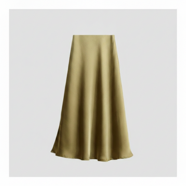 [BM037] Elegant High-Waist Satin A-Line Midi Skirt