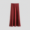 [BM037] Elegant High-Waist Satin A-Line Midi Skirt