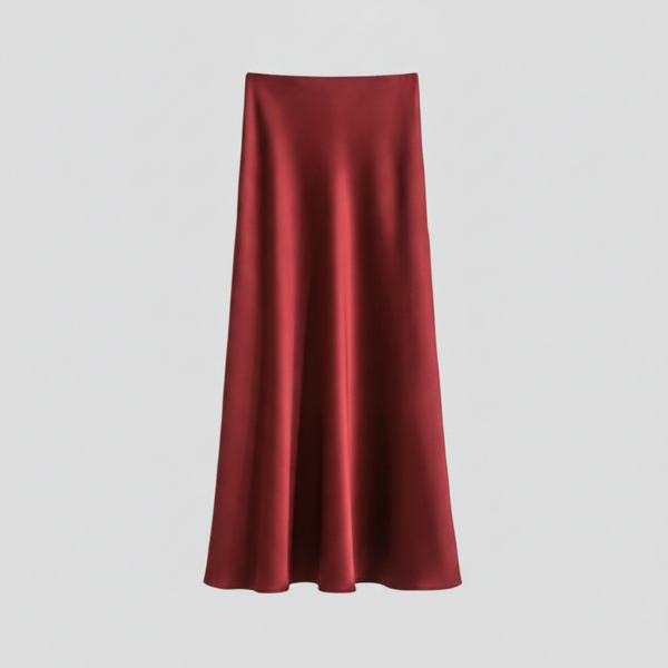 [BM037] Elegant High-Waist Satin A-Line Midi Skirt