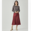[BM037] Elegant High-Waist Satin A-Line Midi Skirt