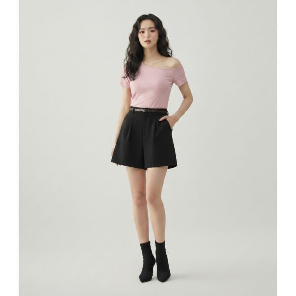 [TP079] Aurelia Asymmetrical Rib-Knit Polka Dot Crop Top
