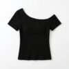 [TP079] Aurelia Asymmetrical Rib-Knit Polka Dot Crop Top