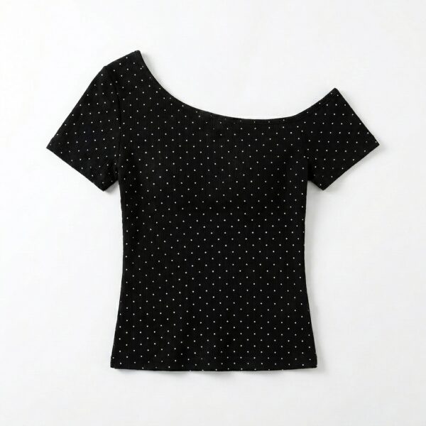 [TP079] Aurelia Asymmetrical Rib-Knit Polka Dot Crop Top