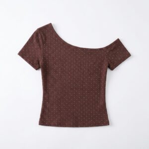 [TP079] Aurelia Asymmetrical Rib-Knit Polka Dot Crop Top