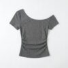 [TP079] Aurelia Asymmetrical Rib-Knit Polka Dot Crop Top