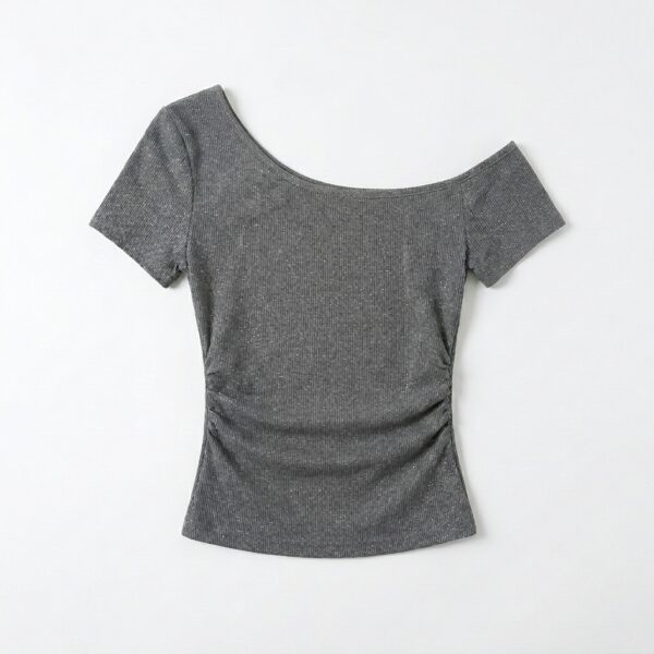 [TP079] Aurelia Asymmetrical Rib-Knit Polka Dot Crop Top